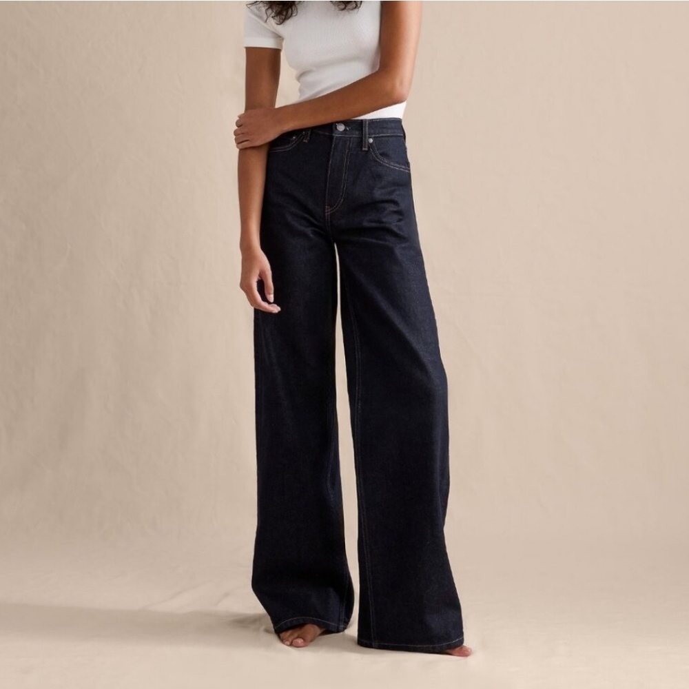 Banana Republic Premium Denim Dark Blue Wash Classic Wide Leg Jeans Size 08